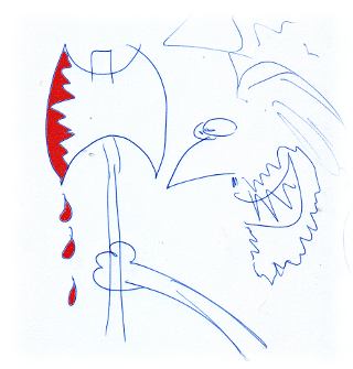 Blutiges Beil (Zeichnung).