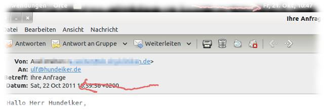 Email aus der Zukunft, die erst  morgen geschrieben werden wird.