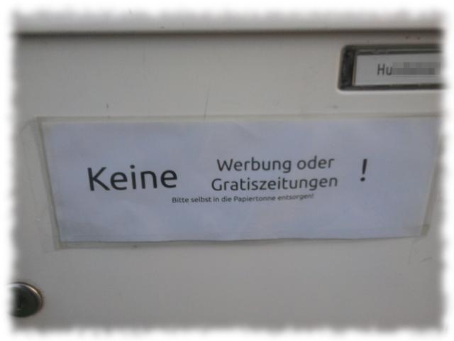 Unsere Anti-Werbe-Briefkasten-Beschriftung.