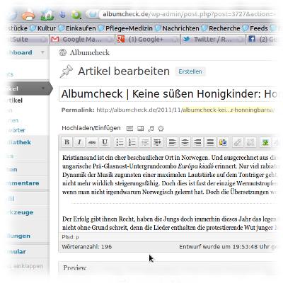 Screenshot vom Backend.