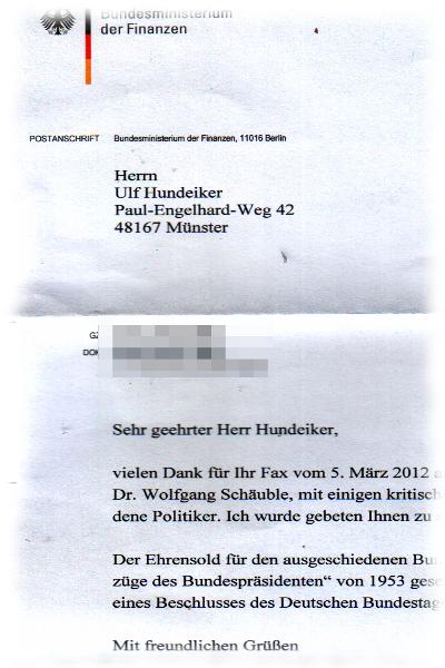 Ausschnittscan vom Schreiben des Finanzministeriums.
