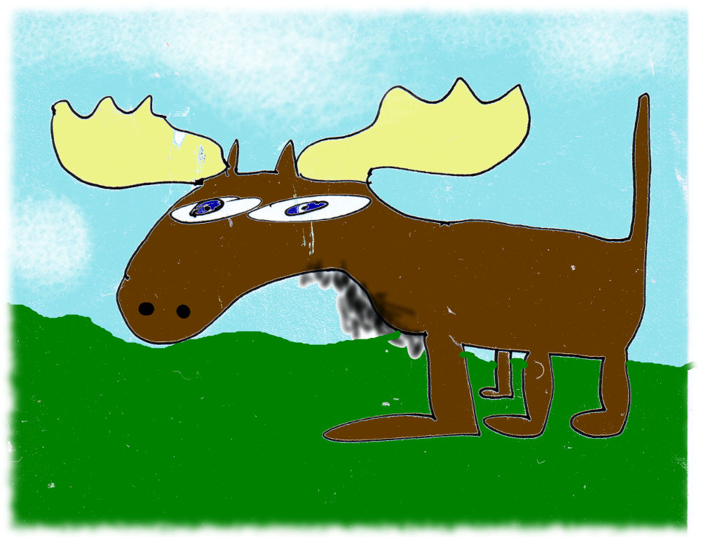 schlecht gezeichnetes Bild eines Elches.