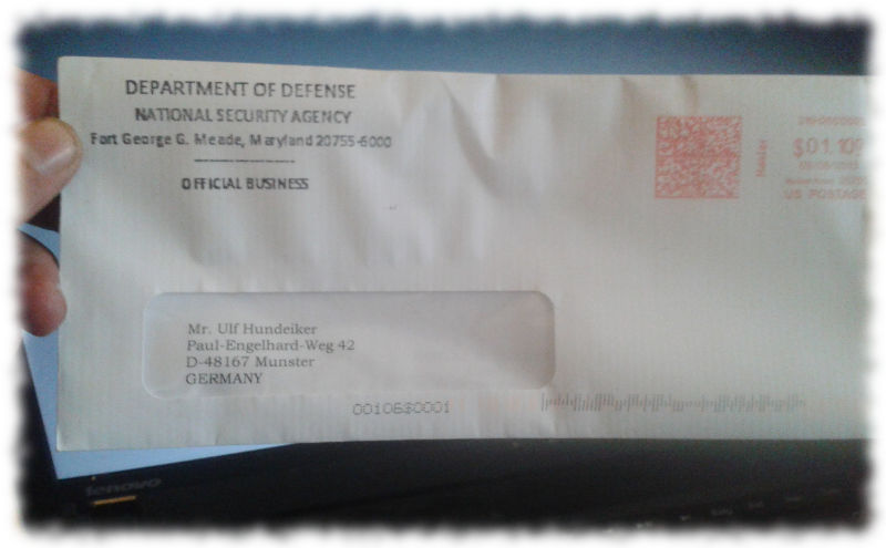 Brief von der NSA, ungeffnet.