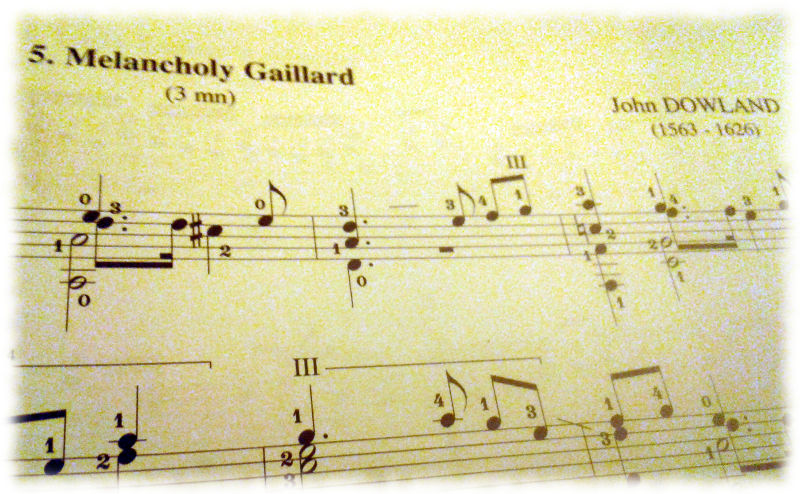 Ausschnitt eines Blattes Noten von ohn Dowland.