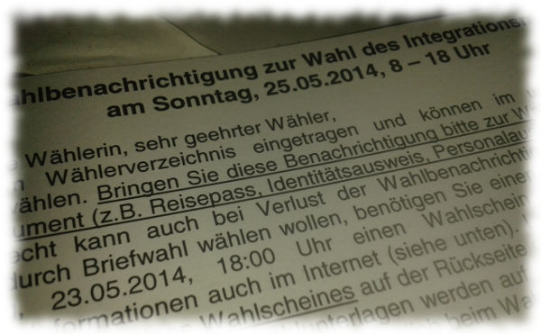 Benachrichtigungskarte fr die Wahl des Integrationsrates.