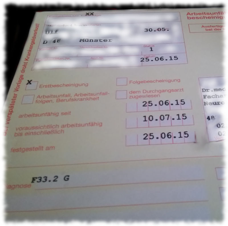 Arbeitsunfhigkeitsbescheinigung, Diagnose F33.2