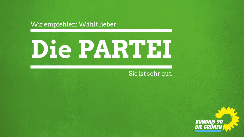 Generiertes Bild im Grnen-Style mit der Aufforderung, lieber die PARTEI zu whlen.