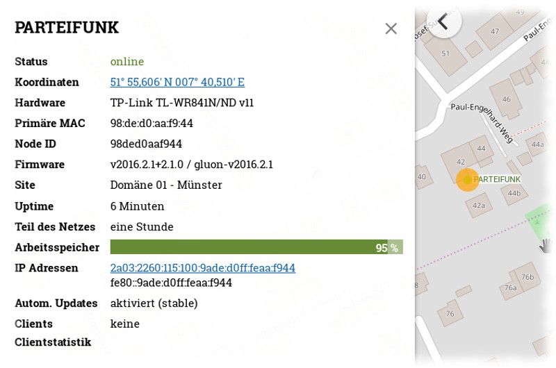 Screenshot von der Karte mit bereits eingezeichnetem Freifunk-Knoten.