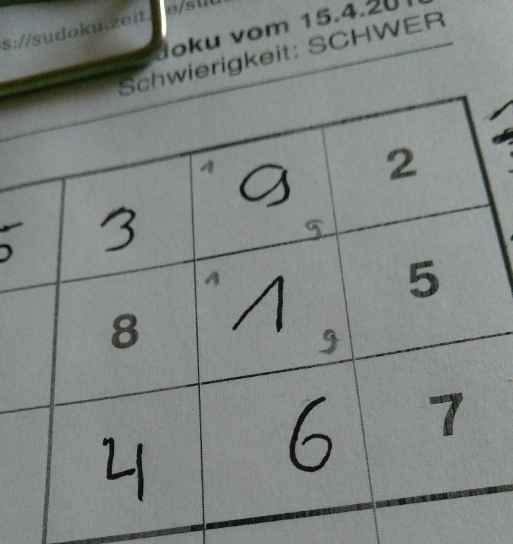Ausschnitt aus dem ausgefllten Sudoku. 