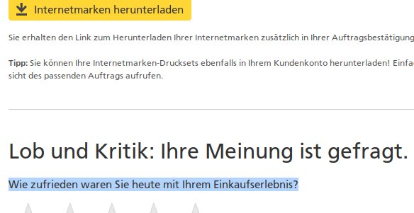 Besagte Briefmarkeneinkauferlenbnismeldung (Ausschnitt Screenshot)